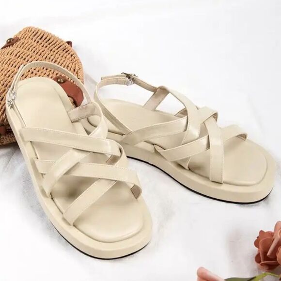 PRIMARK CRISSCROSS STRAP ANKLE BUCKLE SANDAL - Picture 1 of 15